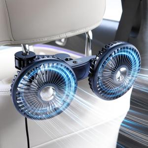 Dual Head Car Cooling Fans for Back Seat for Kids, Usb 5V/ 12V /24V Car Backseat Headrest Fan for Baby Rear Facing, Car Seat Cooler That Blow Cold Air for Vehicles Sedan Suv Rv Truck Without Ac