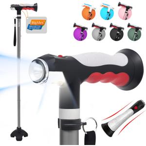 BigAlex Folding Walking Cane with Two Led Lights for Elderly Solid Base Adjustable Walking Stick with Carrying Bag for Men Women (Gray)