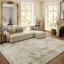 Washable Area Rugs for Living Room: 6x9 Bedroom Area Rugs Boho Vintage Rugs Stain Resistant Non Slip Low Pile Soft Lightweight Carpet for Kitchen Dining Room Farmhouse Nursery Kids Room Home Office (Brown and Cream)