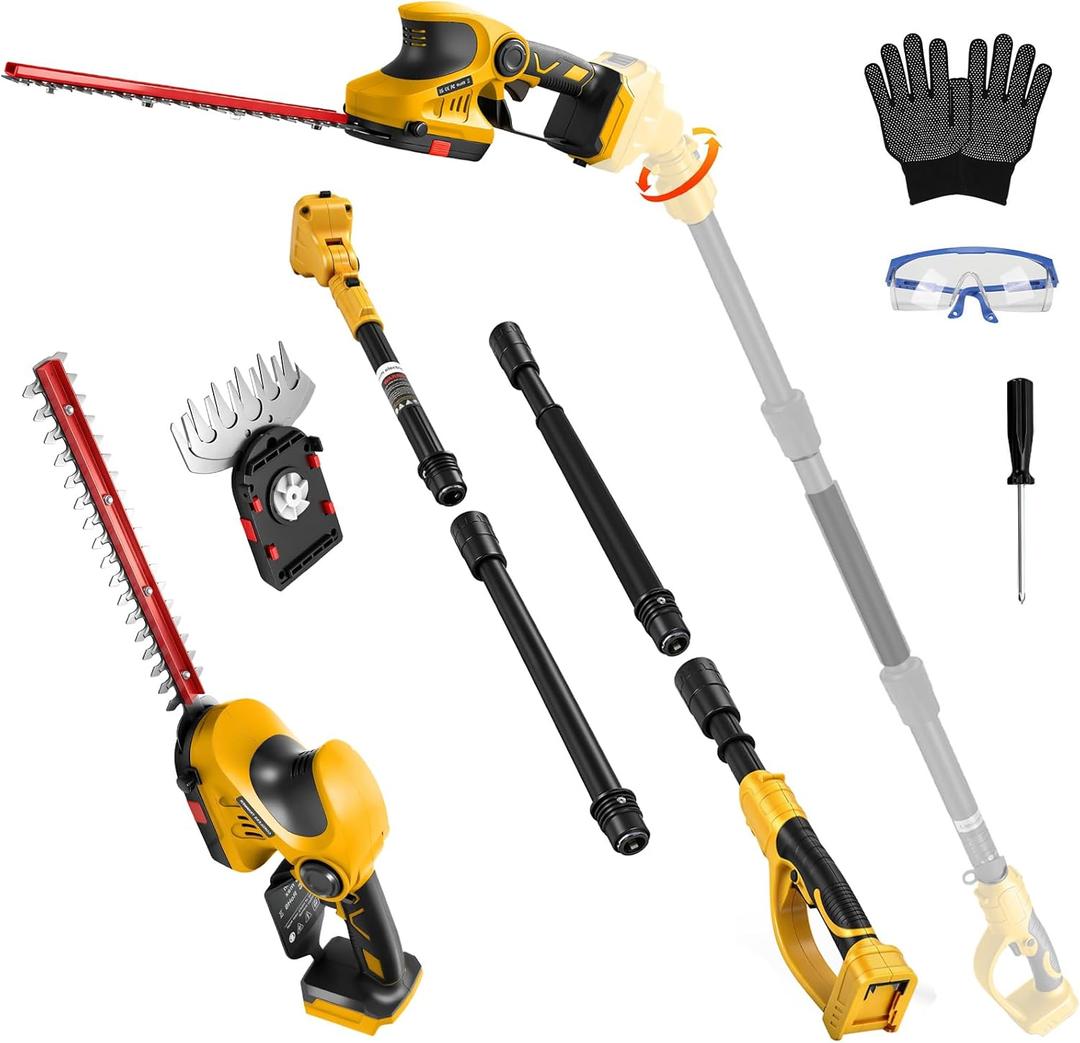 Pole Hedge Trimmer Cordless for Dewalt 20V Max Battery (No Battery), 2-in-1 Brushless 12" Hedge Trimmer and 3.9" Grass Shear with 8.5FT Extension Pole, 15Ft Long Reach for Tree Shrub Pruning