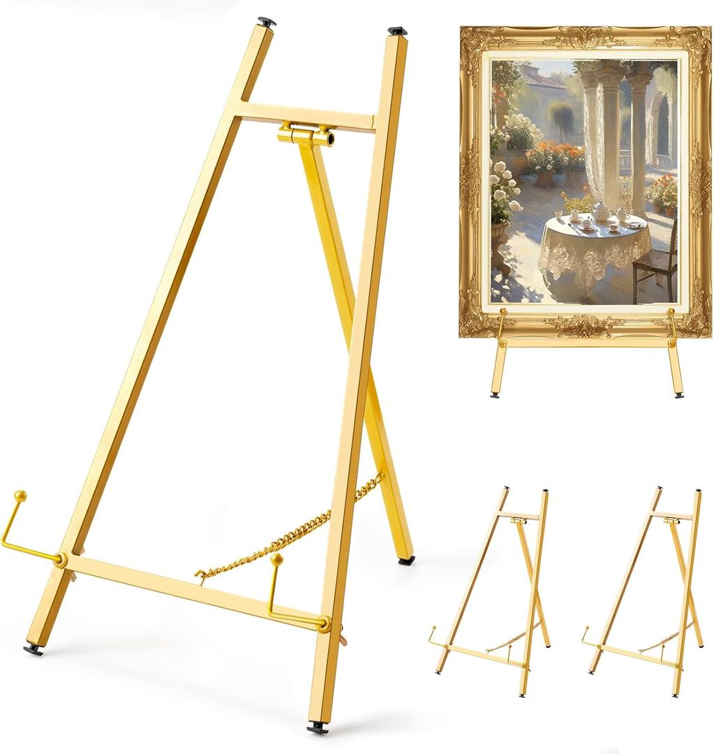 2 Pack Metal Easel Stand 16.5" H x 8.7" W x 4.3" D Table Top Easel Stand for Display Tripod Art Picture Mirror Modern Plate Holder for Display Photo, Book, Wedding Sign, Menu Board, Canvas