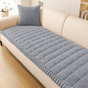 Smiry Couch Cover for Dogs Washable, Non Slip Fuzzy Pet Couch Covers for 3 Cushion Sofa Pet Friendly, Thick Soft Sofa Slipcovers Cushion Protector (Grey, 27.6" x 59")