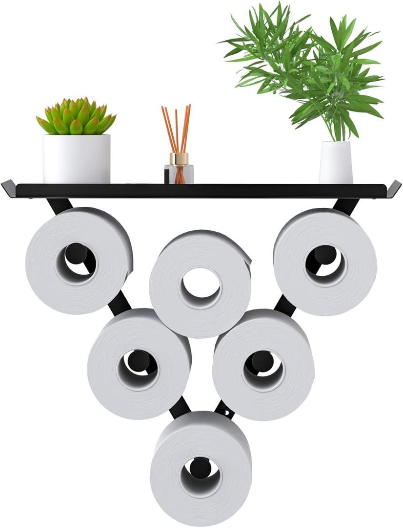 Toilet Paper Holder Rack, Funny Wall Mount Toilet Paper Storage for Extra 12 Rolls, Metal Wall Art Sculpture Bathroom Decor Tissue Holder Shelf (Black)