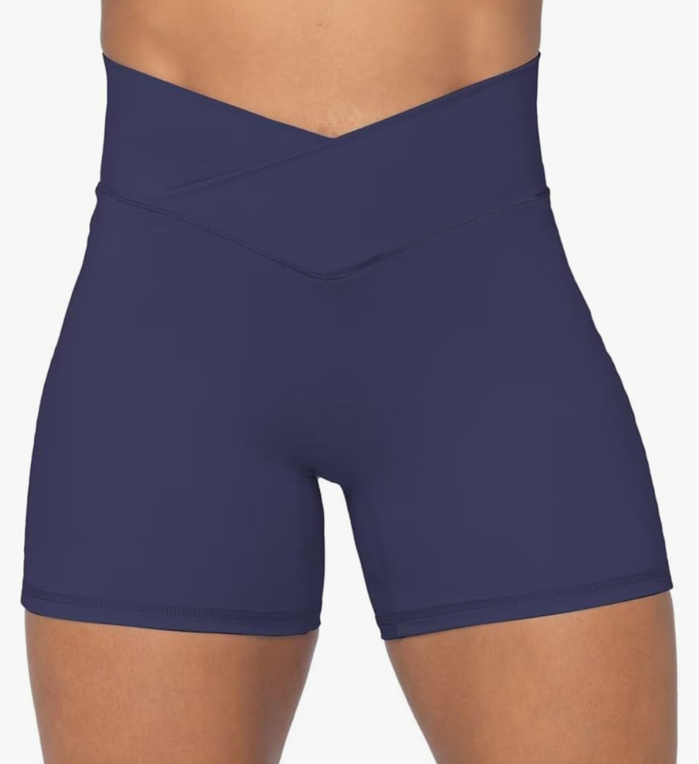 Sunzel Crossover Biker Shorts for Women, No Front Seam V High Waist Yoga Workout Gym Shorts with Tummy Control S