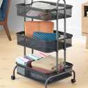 Whitmor Storage Cart Metal 3 Tier Rolling Cart with Wheels, Utility Cart for Bathroom, Bedroom, Bitchen, Laundry Room, Black