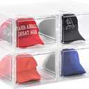 Hat Organizer Box, Stackable Clear Baseball Caps Holder Box Containers with Magnetic Door for Hats Snapback Cap Storage, Clear Hat Storage with Magnetic Door, Holds 40 Hats (Clear, 4 Pack)