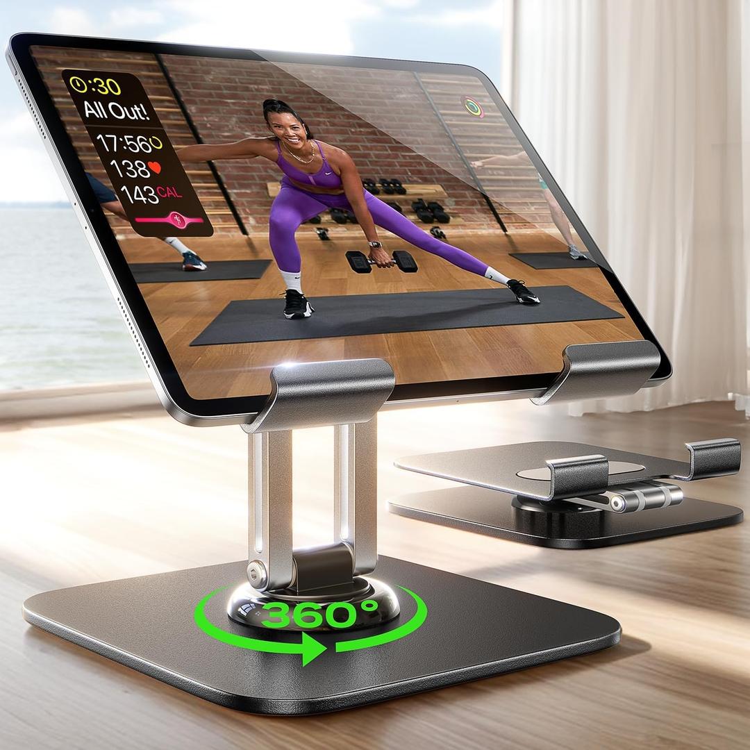 LISEN for iPad Stand Holder Adjustable Tablet Stand for Desk, 2025 for iPad Accessories Rotating Display Stand PC Office Accessories for Desk Women Kindle Table Mount/PS/Switch iPhone 12.9"-4.7" (Black)