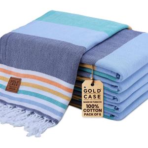 Gold CASE Turkish Beach Towel Set of 6  100% Cotton Large Bath Towels 70 x 38''  OLYMPOS Oversized, Quick Dry & Sand Free Beach Towel  Lightweight Turkish Towels Set - Multicolor-1