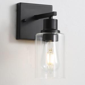 Bathroom Vanity Light Fixtures, 1-Light Matte Black Bathroom Lights, Wall Sconces with Clear Glass Shade for Hallway Farmhouse Bedroom Living Room, Bulb Not Included 