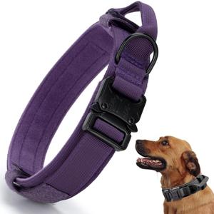 Tactical Dog Collar, Adjustable Military Training Nylon Dog Collar with Control Handle and Heavy Quick-Release Metal Buckle for Small Medium Large Dogs, Purple XL (XLarge :Width 1.5",Neck 20-24")