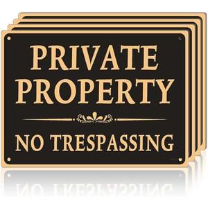 Large (4 Pack) Private Property No Trespassing Sign, 10"x14", Elegant Black No Trespassing Signs, UV Ink Printing, 15Mil PVC Durable/Weatherproof Outshines Metal, Outdoor Signage for Home, Farm, Yard, Fence