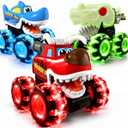 Stargo 3 Pack Monster Truck Toy - Motion Activated Light-Up Cars for Toddlers Bull, Shark, Glow in the dark Skull Pull Back Lightning Wheels Press & Go Cars for Easter Basket Stuffers & Birthday Gifts
