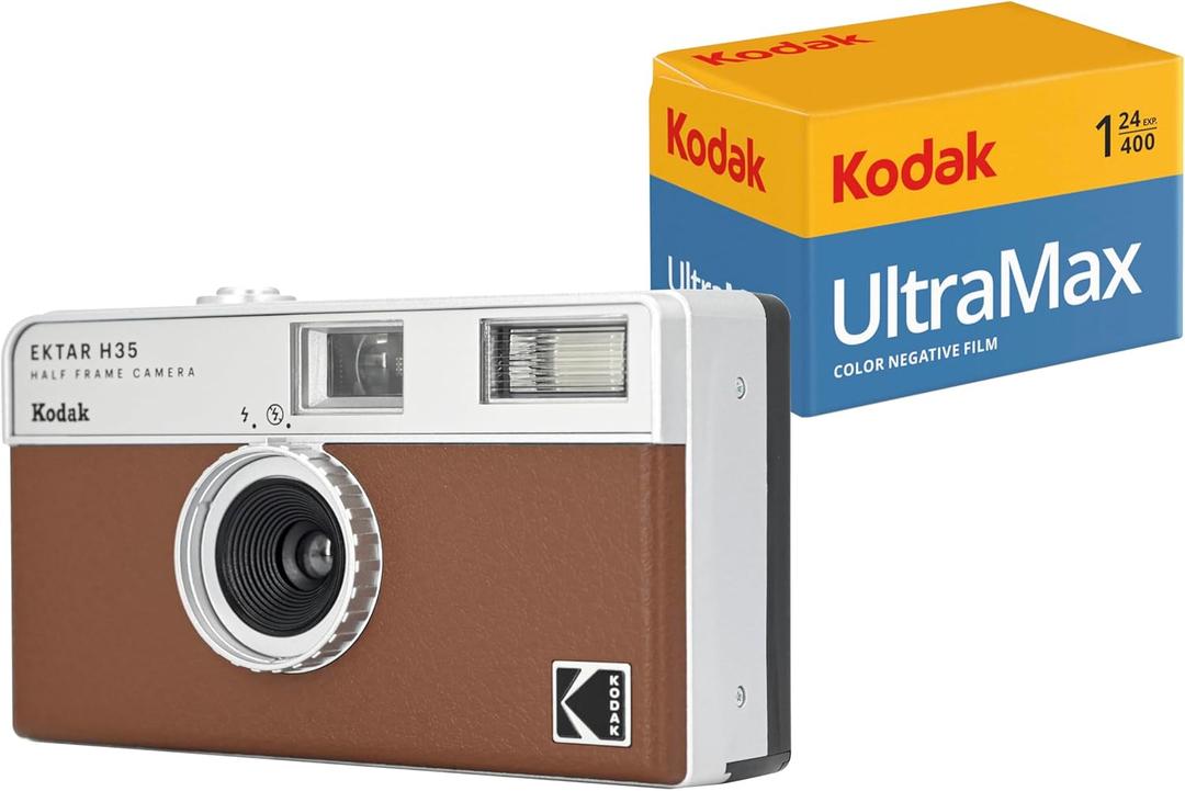 Kodak EKTAR H35 Half Frame Film Camera (Brown, Bundle with 24exp Film)