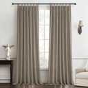Thick Linen Pinch Pleated Sheer Curtains 96 Inches Long 2 Panels Set for Living Room Bedroom, Memory Trained Pinch Pleat Dark Flax Boho Drape Light Filtering Privacy Sliding Glass Door Burg 8ft Length