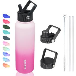 BJPKPK 40oz Stainless Steel Insulated Water Bottle with 3 Lids, Sakura - BPA Free Leakproof Thermos Bottle for Sports & Gym (Cherry)