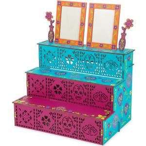Dia De Los Muertos 2 Photo Frame Three Layer Altar Ofrenda Box, Poplar Plywood Sugar Skulls and Pan de Muerto Papel Picado, Self Painting Shadow Box Frame The Day of The Dead Decor (Classic)