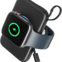 Portable Wireless Charger for Apple Watch 9/8/Ultra//4/37/6/5/2/SE, 5000mAh Magnetic iWatch Charger Power Bank with Built in Cable - Travel for All Apple iWatch & iPhone, Black