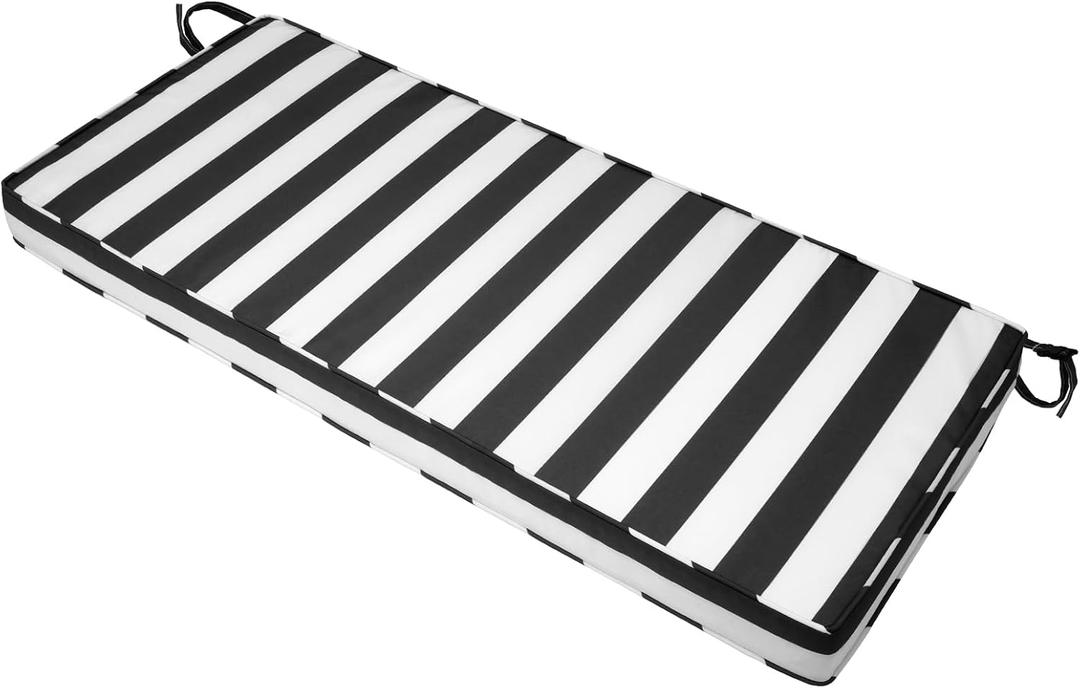 Outdoor Bench Cushion 48x16x3 Inch with Ties, Thick Waterproof Porch Swing Cushions for Patio Furniture Chair Pad, Seat Sofa Garden Replacement Cushion Sponge Filling (Black&white Stripes, 48x16)