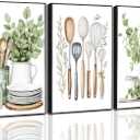 3 Pcs Sage Green Farmhouse Kitchen Canvas Wall Art Minimalist Dining Room Eucalyptus leaves plant Painting Pictures Wall Decor Poster Print Artwork For Dining Room kitchen Home Decoration Unframed (16"L x 12"W)