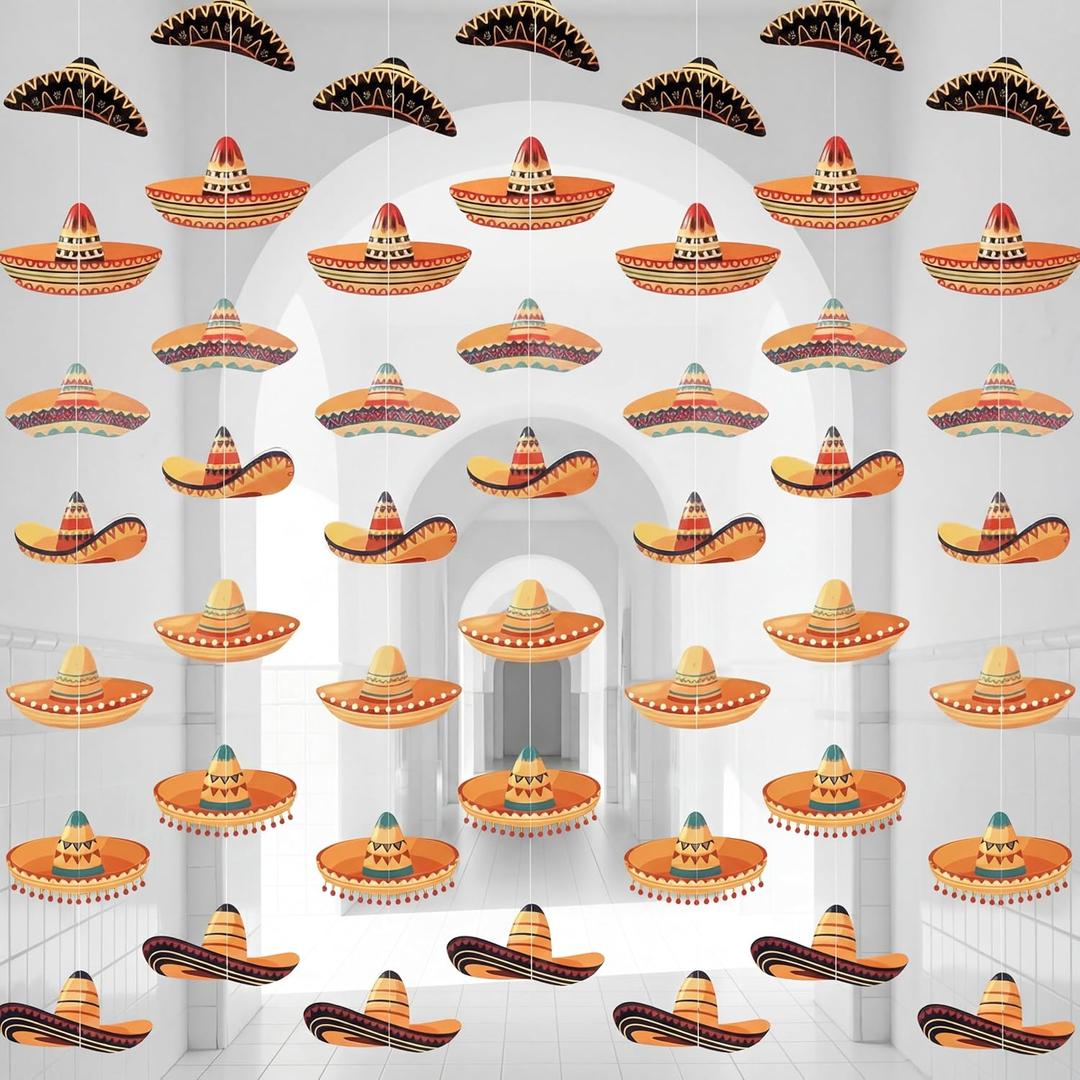 Moukeren 8 Pcs Mexican Fiesta Party Decorations Mexican Sombrero Party Decor Cinco De Mayo Paper Banner Sombreros Hat Garlands Mexico Fiesta Ceiling Hanging Decorations Baby Shower Birthday Supplies