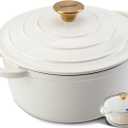 Enameled Cast Iron Round Dutch Oven -7QT Pot With Lid,Cream