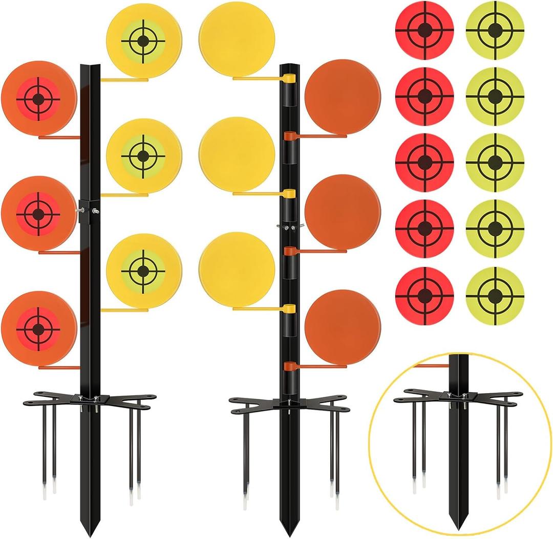 Dueling Tree Target Kit 6 Heavy Duty in 6" Diameter 3/8" Thickness Ar500 Rotate Swing Paddle Shooting Bracket with 30 Bullseye Paper for. 22 Rimfire Centerfire Pistols Shooting Training
