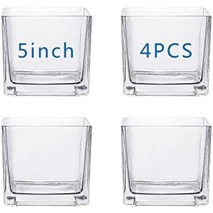 Square Glass Vases 5x5 Inch Clear Cube Flower Vase 3PCS for Wedding Centerpiece Candle Holder Home Decor Square Shape Flower Vase,Centerpieces