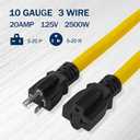 EP 15 Ft 10 Gauge Outdoor Extension Cord with T-Blade Plug, Heavy Duty NEMA 5-20 P/R Power Cord, 20A 250V 10/3 SJTW Cable for Lawn, Garden, Appliance, Yellow