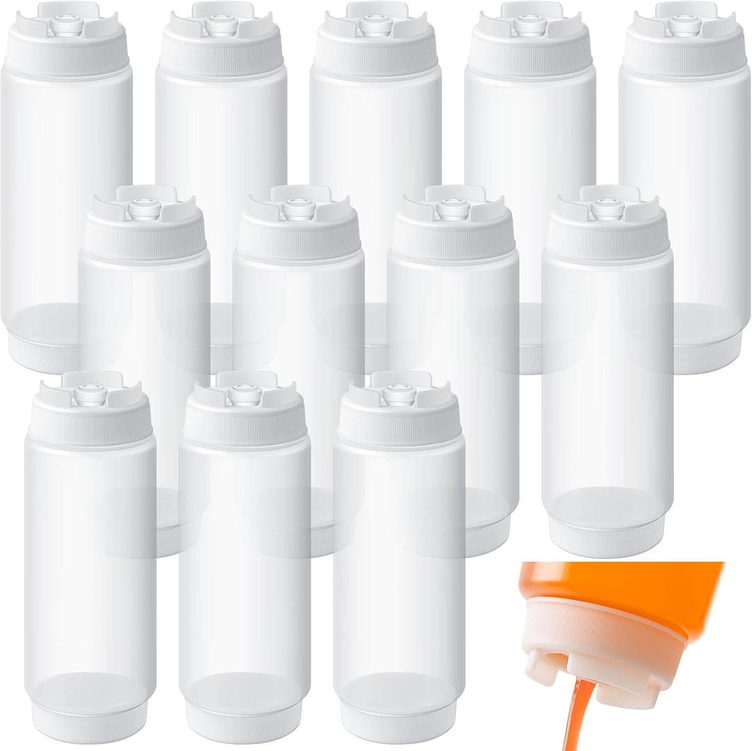 12 Pcs 24 oz Condiment Squeeze Bottles Restaurant Plastic Sauces Squeeze Ketchup Dispenser Inverted Refillable Large Clear Dressing Bottles for Restaurant Kitchen Catering
