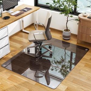 GLSLAND Office Chair Mat, 36" x 46" Grey Tempered Glass Floor Mat for Office Chair on Carpet, 1/6" Thick Computer Floor Mat with 4 Anti-Slip Pads GLSLAND Office Chair Mat, 36" x 46" Grey Tempered Glass Floor Mat for Office Chair on Carpet, 1/6" Thick Computer Floor Mat with 4 Anti-Slip Pads