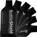 Reusable Wine Protector Travel Bag by Bottle Shield (6-pack) - Bubble Cushioning Wrap Suit - Unbreakable Bottle Sleeve, Leak Proof - Wine Travel Tote Bags Accessory for Suitcase Luggage, Black