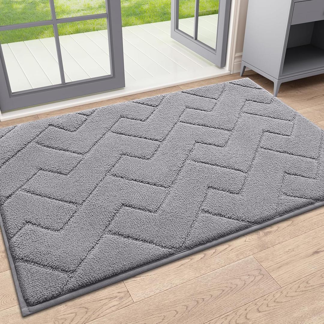 OLANLY Indoor Door Mat, 36x24, Dirt Resistant and Absorbent, Sturdy Non-Slip Rubber Backing, Easy to Clean, Washable Entry Mat, Ideal Low-Profile Mat for Front Back Door and Entryway, Medium Gray