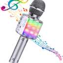 BlueFire 4 in 1 Karaoke Wireless Microphone with LED Lights, Portable Microphone for Kids, Great Gifts Toys for Kids, Girls, Boys and Adults (Silver)