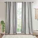 INK+IVY Imani 100% Cotton Single Panel Curtain Tufted Chenille Stripe Geometric Print Mid-Century Look Rod Pocket Top Drape for Living Room, Privacy Window Treatment for Bedroom, 50" x 84", Grey (Gray)