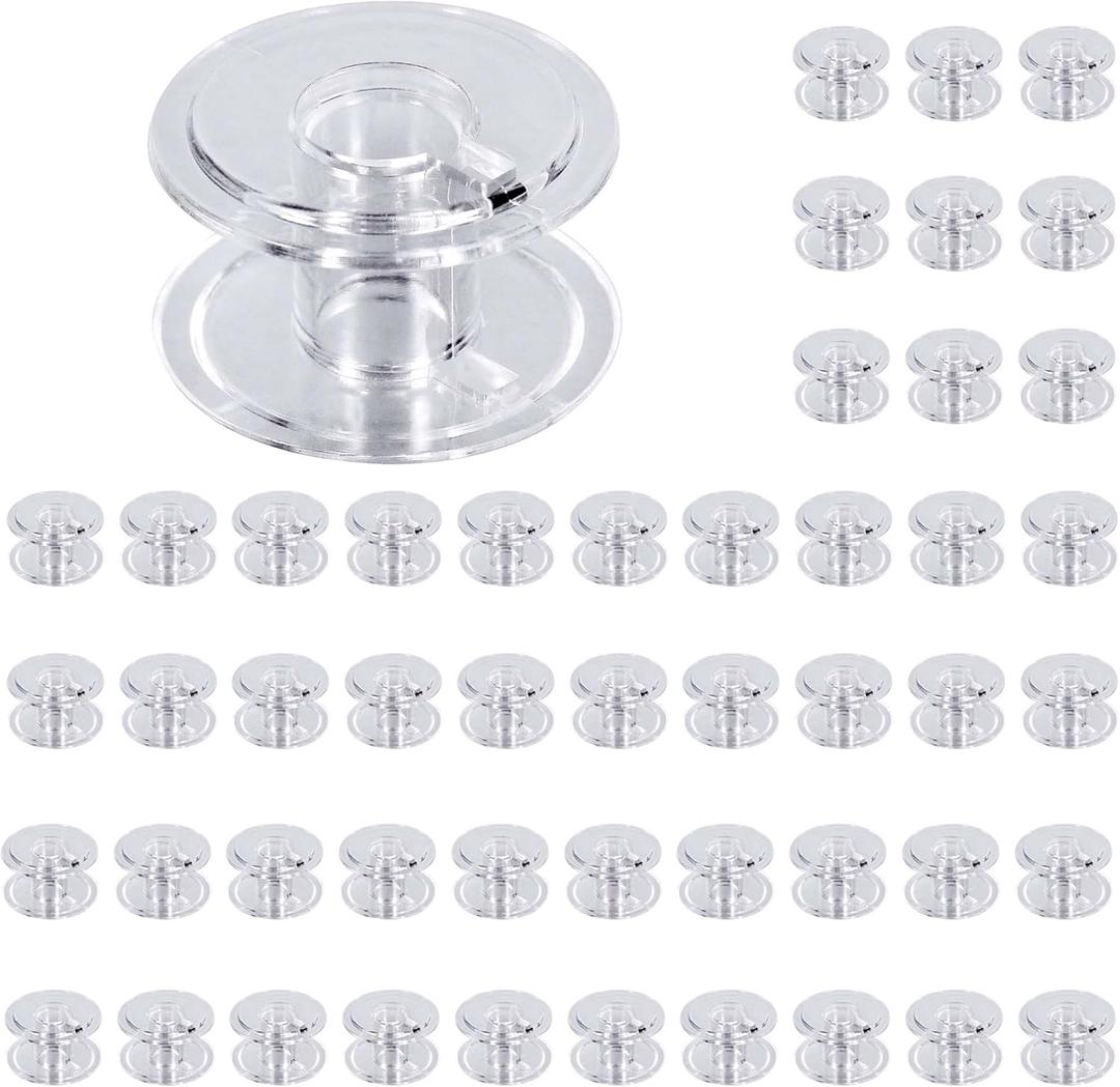 SINGER Class 15 Bobbins for Sewing Machines, Transparent Plastic Bobbins, 50 Count