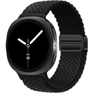 Stretchy Braided Bands Compatible with Samsung Galaxy Watch 8 Band 40mm 44mm/Galaxy Watch 8 Classic 46mm, Elastic Nylon Wristband Sport Strap for Galaxy Watch 8 2025 Women Men (Black)