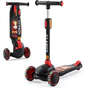 GLAMUP Kids Kick Scooter 3 Wheels, Kids Scooter Height Adjustable Handlebar, Lean-to-Steer System & Easy-Folding Mechanism, Ages 3-14 Boys and Girls