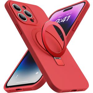 SKYLMW Designed for iPhone 13 Pro Max Case with Magnetic Invisible Stand Compatible with Mag-Safe Military Drop Tested Shockproof Silicone Phone Cases for Women Men 6.7'', Red