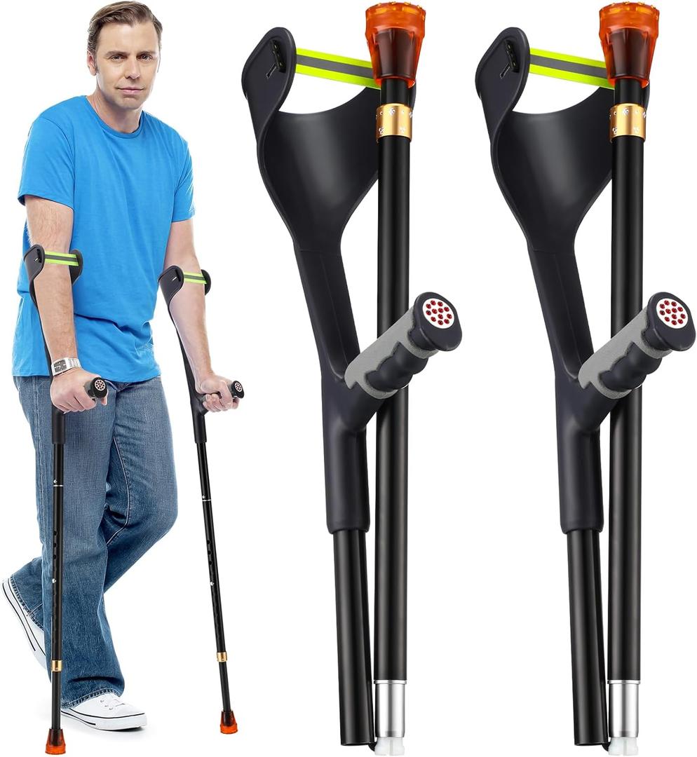 Geiserailie 2 Pcs Forearm Crutches for Adults, Folding Forearm Crutches Lightweight and Adjustable with Rubber Grips for Comfortable Grip, Aluminum Cane with Cuffs for Walking, Black Geiserailie 2 Pcs Forearm Crutches for Adults, Folding Forearm Crutches Lightweight and Adjustable with Rubber Grips for Comfortable Grip, Aluminum Cane with Cuffs for Walking, Black