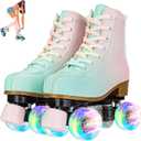 Roller Skates for Girls & Women, PU Leather Kids Light Up, Fantasy High-Top Adjustable Four Wheel Beginner Roller Skates, Ages 8-12, Indoor/Outdoor (Women's 3.5/Youth 3)