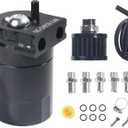 Aluminum Oil Catch Can,Baffled Oil Catch Can Kit,300ml Oil Reservoir Tank,Oil Separator Catch Can with Hose Kit,Universal Oil Catch Can Tank Polish Baffled Reservoir (Black1)