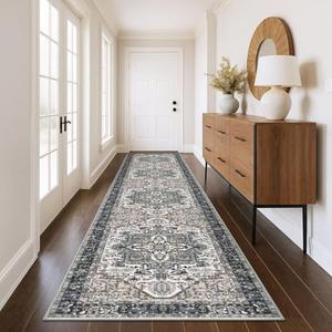KOZYFLY Runners for Hallways 3x12 Ft Extra Long Washable Faux Wool Thin Hallway Rug Boho Runner Carpet Printed Entryway Rug for Bedroom Stairs Kitchen Living Room Hall, Black/Taupe/Beige