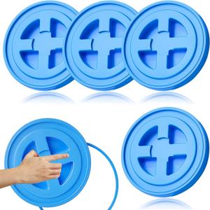 4 Pieces 5 Gallon Bucket Lids, 12inch Leak-proof Plastic Seal Screw Top Airtight Lid, Reusable Drum & Pail Lid for Pet Food Storage, Home Paint Storage and Industrial Storage Buckets-Blue