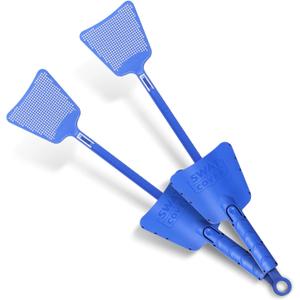 Improved Fly and Bug Swatter w/Integrated Cover, Flexible Bug Smasher for Flies and Bugs Swatting, Surface-Friendly Design, Adjustable Racket Handle - Fly Swatter for Indoors (Pack of 2)