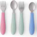 Elk and Friends Kids Silverware with Silicone Handle | Childrens Safe Flatware | Toddler Utensils | Baby Spoons + Forks | Stainless Steel Cutlery | Dishwasher Safe | 6 Pieces (Blush/Sage/MistyBlue)