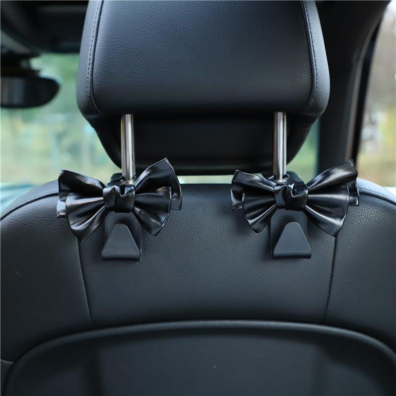 2 Pack Car Purse Hooks, Cute Bow Car Seat Headrest Hook Hanger for Purses and Bags, Space-Saving Car Accessory(black)