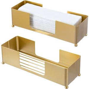 MyGift Modern Brass Tone Metal Tabletop Folded Hand Towel Holder, Commercial Countertop Tissue Dispenser Tray for Trifold, C-Fold and Z-Fold Towels, Set of 2