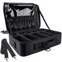 gzcz Large Capacity Travel Makeup Train Case,Professional Cosmetic Bags for Women,Portable Makeup Brush Bag Organizer Storage with Adjustable Dividers and Shoulder Strap (Black)