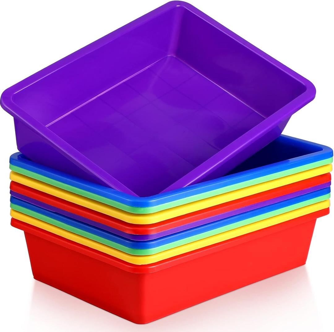 Hoteam 10 Pcs Flat Storage Organizer Tray Bin Letter Size Paper Tray for Classroom Plastic Stackable File Organizer for School Office Teacher Book Organization Multicolor, 13.78 x 9.84 x 3.15 Inch