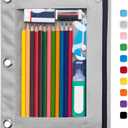 Forvencer Pencil Pouch for 3 Ring Binder, Binder Pencil Case with Smooth Zipper, Clear Window Pencil Bag with 3 Reinforced Grommets, Big Capacity Pencil Box, School Office Supplies, Grey